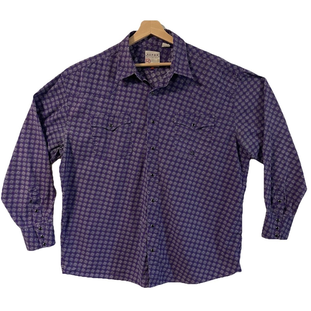 Roper Mens 2XL Purple Geometric Medallion Western Pearl Snap Long Sleeve Shirt‎